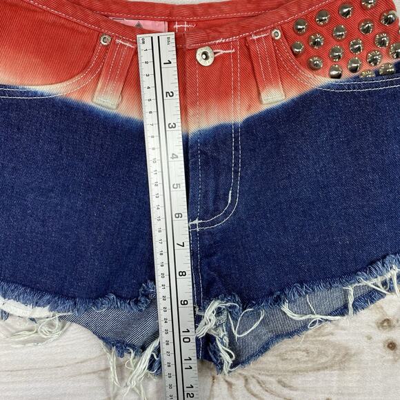 Vtg Erez Shorts Sz 2 Red White Blue Studded Denim Cut Off Raw Hem Made in USA - Picture 6 of 11